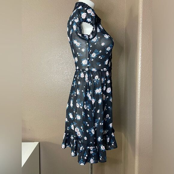 Floral Button-Down Chiffon Lace Collar Dress size xs - Picture 2 of 7